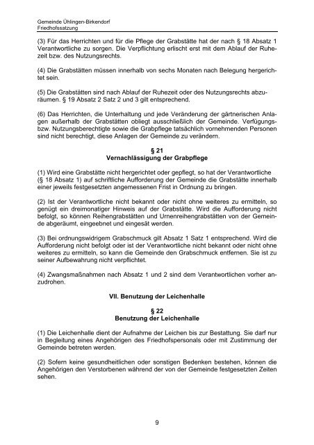 Friedhofsordnung (PDF) - Gemeinde Ühlingen-Birkendorf