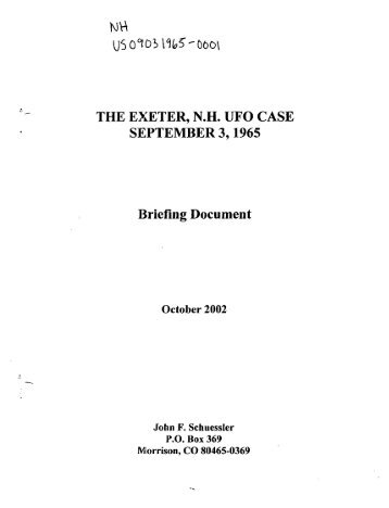 THE EXETER, N.H. UFO CASE SEPTEMBER 3,1965 Briefing ...