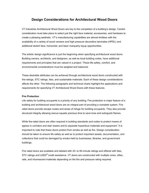 Design Considerations For Specifying Architectural Wood Doors