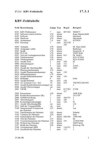 17.3.1 KBV-Feldtabelle