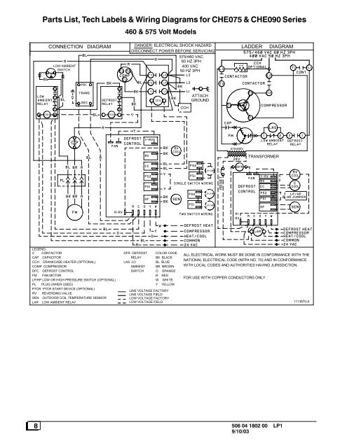 Parts List, Tech Labels & Wiring Diagrams for CHE075 & CHE090 ...