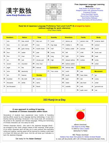 Kanji list of Japanese Language Proficiency Test ... - Kanji-Sudoku