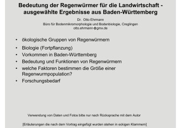 Bedeutung der Regenwürmer für die Landwirtschaft - ausgewählte ...