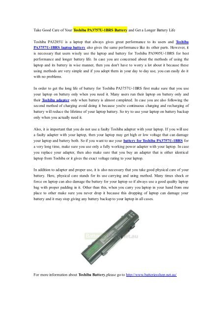 Take Good Care of Your Toshiba PA3757U-1BRS Battery and Get a Longer Battery Life.pdf