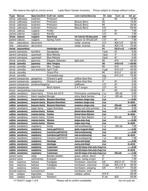 We reserve the right to correct errors Laels Moon Garden Inventory ...