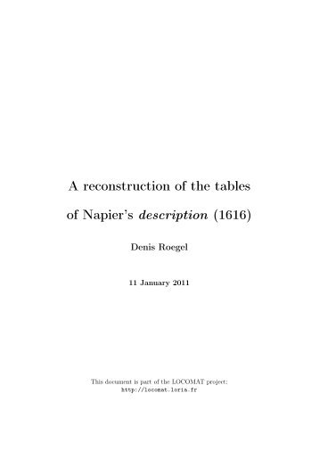 A reconstruction of the tables of Napier's description (1616)