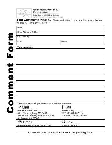 Comment Sheet - Brooks and Associates
