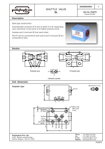 SHUTTLE VALVE SL - Polyhydron Group of Industries.