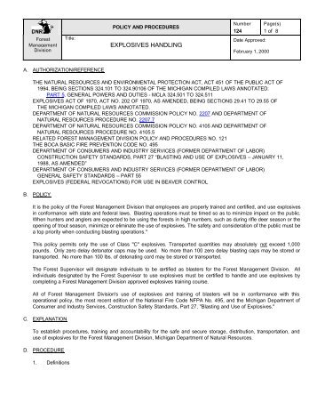 explosives handling - Michigan Department of Natural Resources