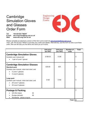 Cambridge Simulation Gloves and Glasses Order Form - EDC ...