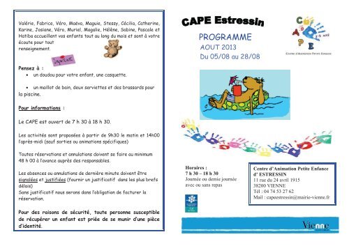 Programme CAPE d'Estressin - AoÃ»t 2013 - Vienne
