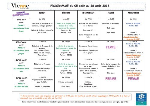 Programme CAPE d'Estressin - AoÃ»t 2013 - Vienne