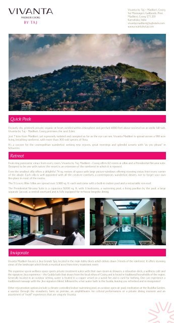 View Fact Sheet on Vivanta by Taj - Sheila Donnelly & Associates