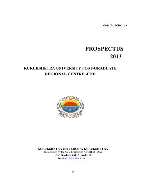 Prospectus Kurukshetra University post-graduate Regional Centre ...