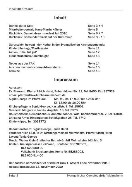 Gemeindebrief Herbst 2010 - Evangelische Kirchengemeinde ...