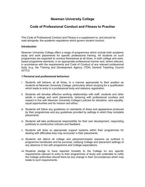 Code Of Professional Conduct And Fitness To Practise - 