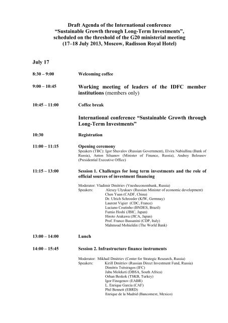 Draft Agenda of the International conference