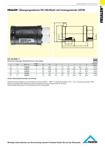 FRIALEN® Übergangsstücke PE-HD/Stahl mit Innengewinde USTM