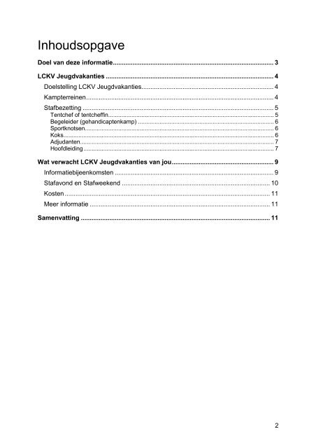 Het informatieboekje voor groene stafleden. - LCKV Jeugdvakanties
