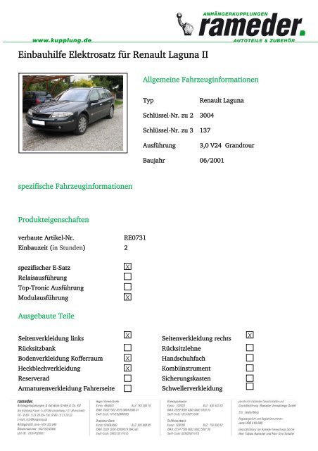 Einbauhilfe Elektrosatz für Renault Laguna II