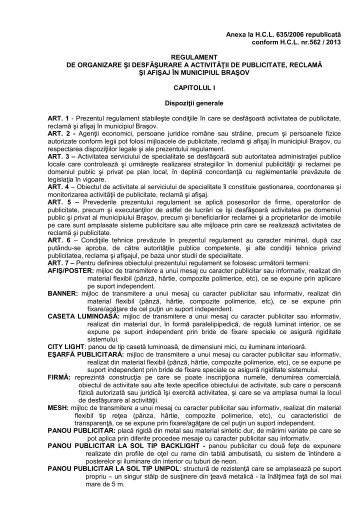 Regulament pentru activitatile de publicitate, reclama si afisaj