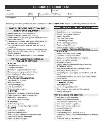 RECORD OF ROAD TEST