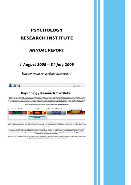 PSYCHOLOGY RESEARCH INSTITUTE - University of Ulster