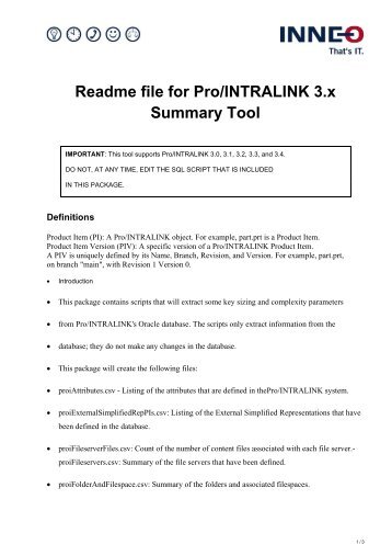 Readme file for Pro/INTRALINK 3.x Summary Tool - Inneo