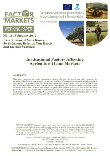 Institutional Factors Affecting Agricultural Land Markets