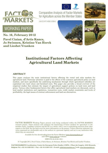 Institutional Factors Affecting Agricultural Land Markets