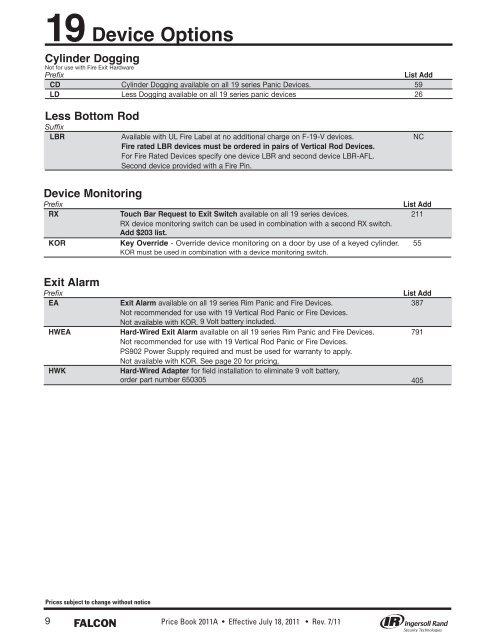 Falcon July 18, 2011A Pricebook.pdf - Access Hardware Supply