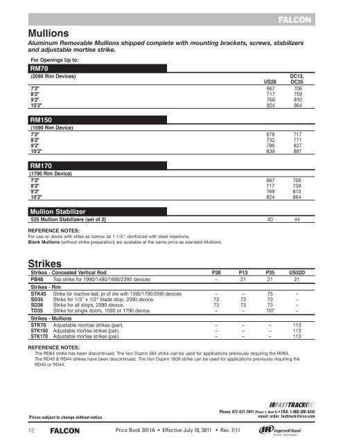 Falcon July 18, 2011A Pricebook.pdf - Access Hardware Supply