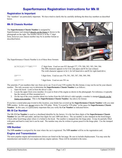 Superformance Registration Instructions for Mk III - Second Strike