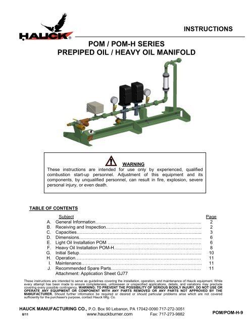 pom / pom-h series oil / heavy manifold Hauck ...