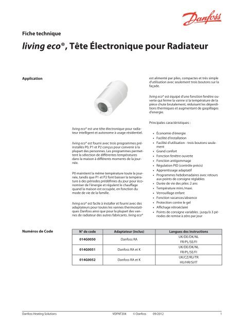 Danfoss tête de thermostat de radiateur eco droite programmable