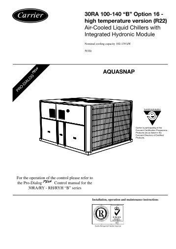 high temperature version (R22) Air-Cooled Liquid Chillers with ...