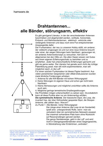 Drahtantennen alle Bänder, störungsarm, effektiv  - Hamware