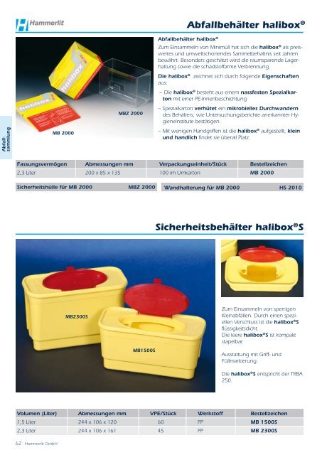 Abfallbehälter halibox® Sicherheitsbehälter halibox®S - Hammerlit