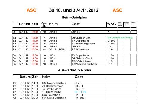 Heim-Spielplan ASC Theresianum Mainz