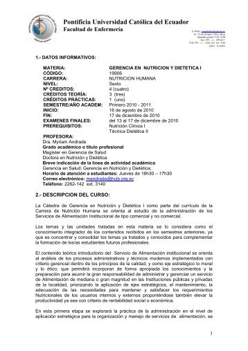 Gerencia en Nutricion y Dietetica I - Pontificia Universidad CatÃ³lica ...