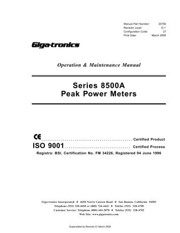 Manual - 8500A Series Peak Power Meter - Giga-tronics