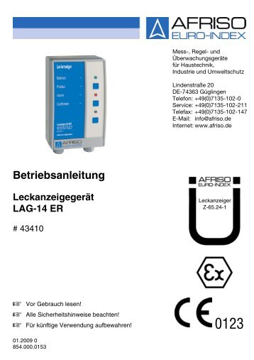 Betriebsanleitung fÃ¼r Leckanzeiger LAG 14 ER (1.689 KB) - Wekonn