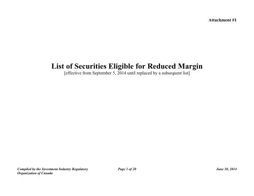 List of Securities Eligible for Reduced Margin - Canadian Online ...