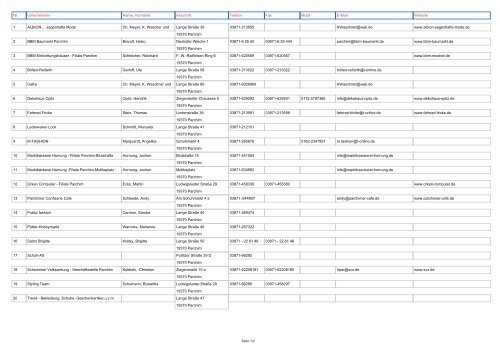 Nr. Unternehmen Name, Vorname Anschrift Telefon Fax Mobil E ...