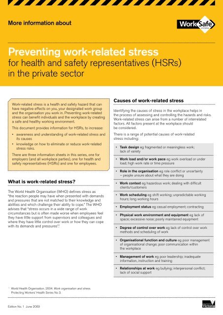 Preventing work-related stress for health and - WorkSafe Victoria