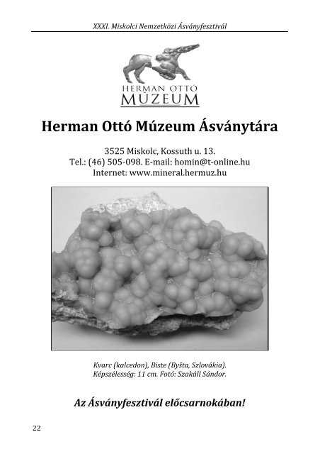 mf2013.pdf (3,46 MB) - Herman OttÃ³ MÃºzeum ÃsvÃ¡nytÃ¡ra