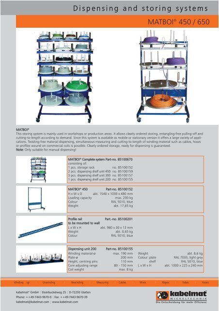 MATBOI® 450 / 650 Dispensing and storing systems