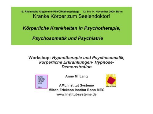 Hypnotherapie und Psychosomatik - Hypnose ... - Institut Systeme