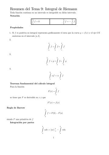 Resumen del Tema 9: Integral de Riemann