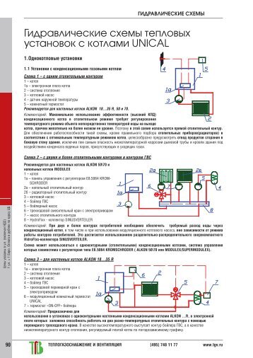 Гидравлические схемы тепловых установок с котлами UNICAL